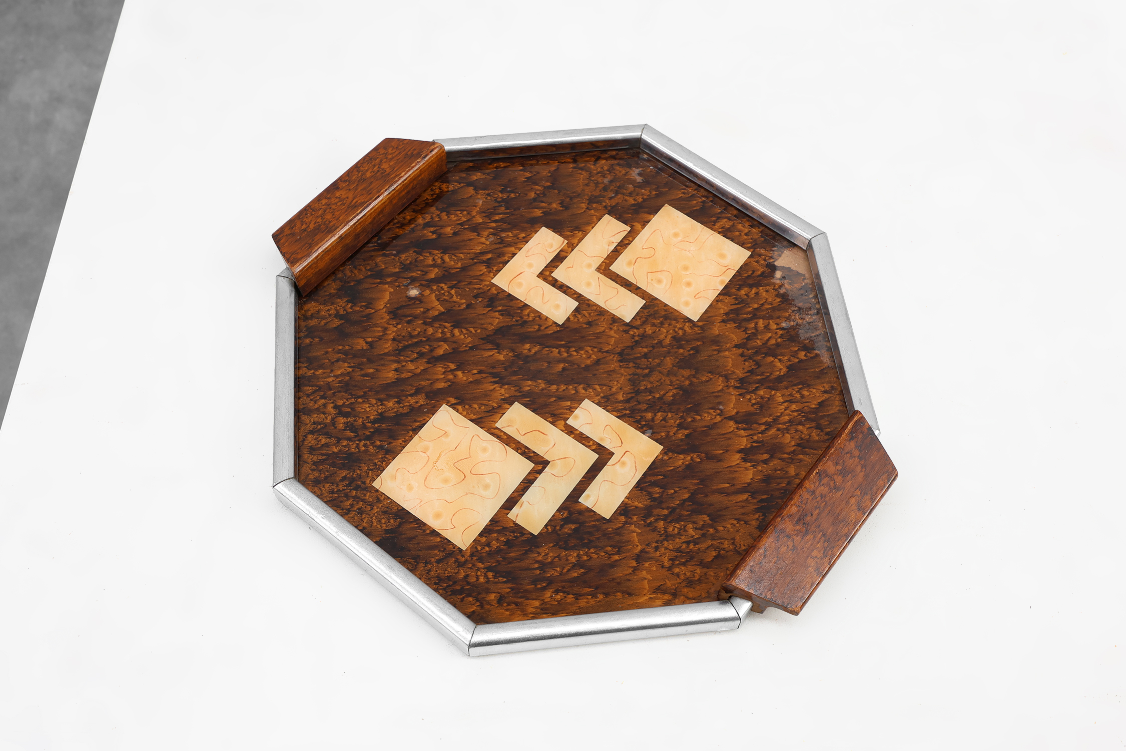 Art Deco Whiskey Tray in Metal and Wood, Belgium 1920sthumbnail